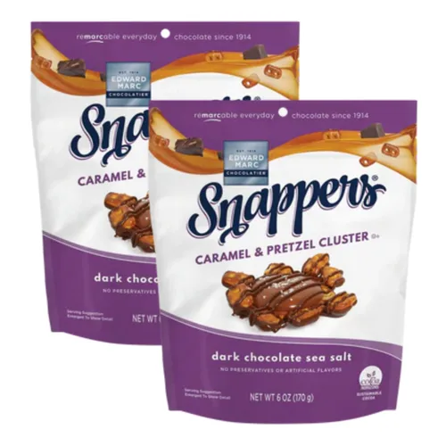 Edward Marc Snappers Racimo de Caramelo Dulce y Pretzels - Bocadillo Crujiente de Pretzel con Chocolate Negro y Sal Marina para Adultos y Niños - 6