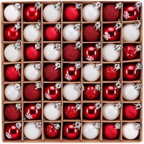 DecorbyHannah - Mini adornos de Navidad rojos y blancos, 49 unidades de 1.18 pulgadas, adornos temáticos de perros pequeños para decoración de árbol