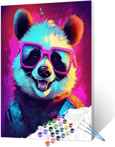 Miniatura 7 de Kits de pintura por números, gato con auriculares, pintura al óleo, decoración de pared, graffiti, arte de animales, 16 x 20 pulgadas, música, gato