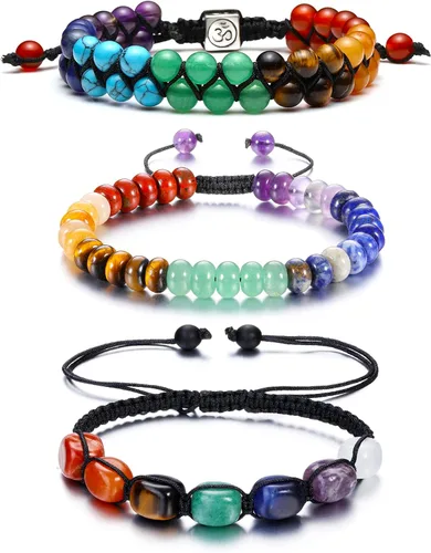 TOP PLAZA - Pulsera de cuentas de chakras con 7 cristales curativos para yoga, meditación, relajación, ansiedad, para hombre y mujer