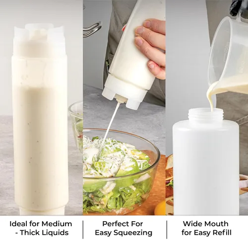 Miniatura 6 de Restaurantware Botella de presión invertida de plástico de 16oz. FIFO con tapas de recarga y dispensación - Primero en entrar, primero en salir