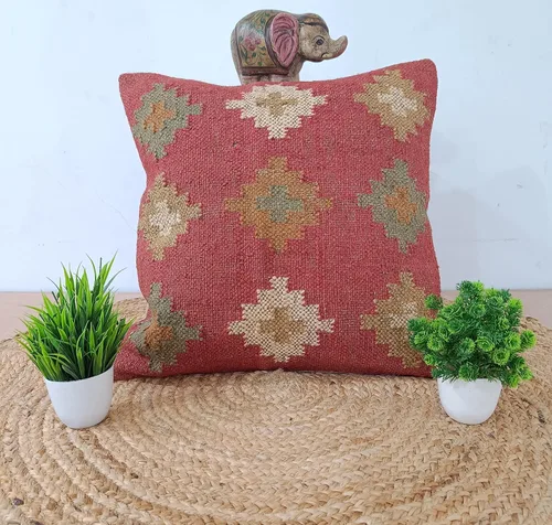 Miniatura 3 de Trade Star Funda de almohada 70% yute y 30% lana kilim, auténtica, funda de almohada bohemia hecha a mano, vintage, funda de cojín cuadrada étnica