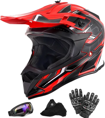 Miniatura 9 de OUMURS Casco de motocross para adultos con gafas, guantes y máscara, casco de motocross ATV unisex para adultos, hombres y mujeres, visera solar