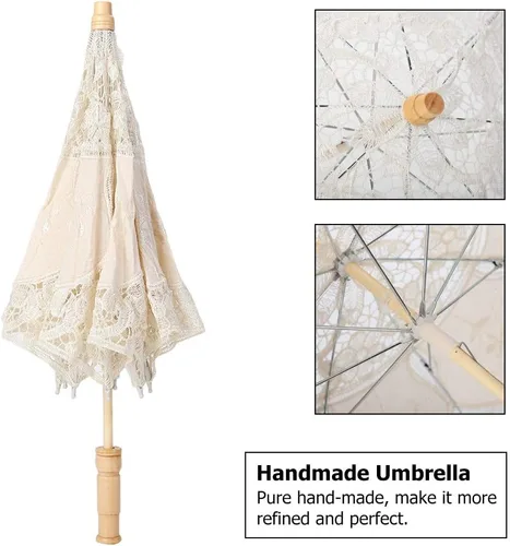 Miniatura 8 de Zerodis Sombrilla de encaje, tela de seda, bordada, para novia, accesorios de fotografía, decoración de boda (L-beige)