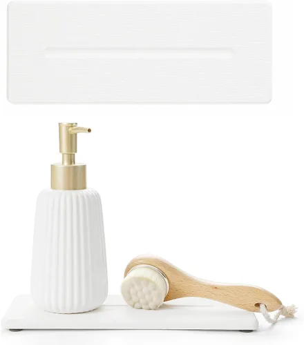 Miniatura 12 de Paquete de 2 bandejas de fregadero de piedra de diatomita, tapete de grifo absorbente de agua para encimera de cocina y baño, jabonera decorativa