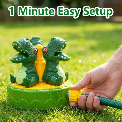 Miniatura 3 de Aspersor de agua de dinosaurio para niños pequeños: rociador de agua suave giratorio de 360° para un juego seguro en el patio trasero