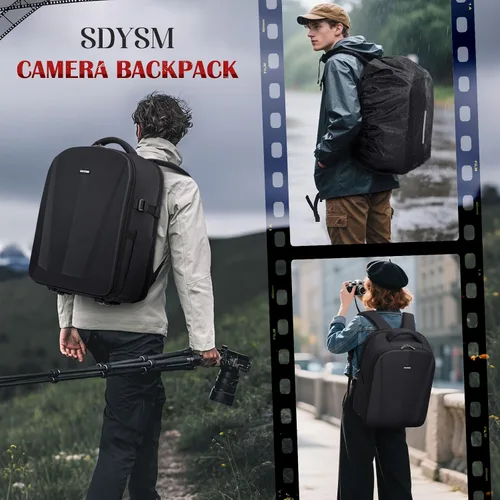 Miniatura 8 de SDYSM Mochila para cámara, funda rígida para cámara DSLR/SLR con bolsa para lentes y compartimento para portátil de 15.6" Estuche impermeable