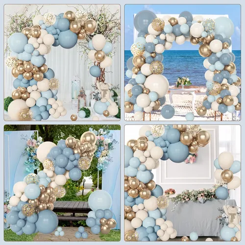 Miniatura 6 de Amandir Kit de arco de guirnalda de globos azul polvoriento, 153 piezas, diferentes tamaños de 18, 12, 10, 5 pulgadas, globos de látex azul blanco