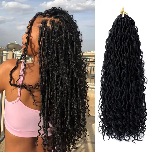 Miniatura 44 de Goddess Locs - Cabello de ganchillo de 10 pulgadas, 7 paquetes de cabello de ganchillo bohemio sintético para mujeres negras, rastas de ganchillo #1B