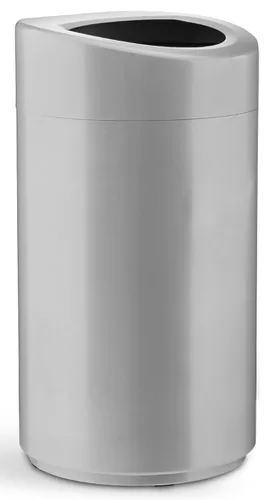 Safco Bote de basura con tapa abierta, 14 galones de acero inoxidable moderno para uso en interiores, color plateado