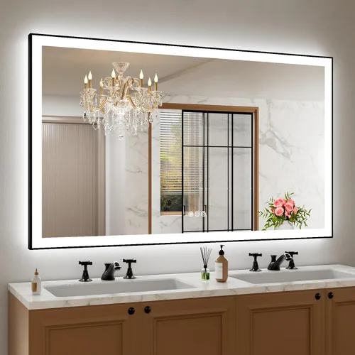 Miniatura 10 de Amorho Espejo de baño LED de 24 x 32 pulgadas con luces, iluminación frontal y retroiluminación, regulable continuamente, antiniebla, vidrio Frente
