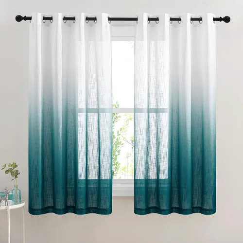 Miniatura 8 de NICETOWN Cortinas de lino sintético degradado para sala de estar, estilo noble con ojales, cortinas semitransparentes para niños, cortinas de Morado