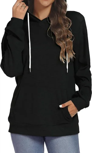 Miniatura 5 de Sudaderas con capucha para mujer, camisetas de manga larga, con bolsillos casuales, holgadas, túnica