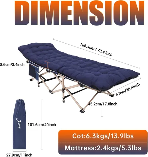 Miniatura 4 de Nice C Catres de camping con cojín, catres de camping con colchón, para adultos, catre plegable, con almohada, bolsa de transporte y bolsillo