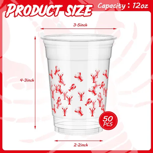 Miniatura 2 de Tanlade 50 tazas de plástico de 12 onzas para hervir cangrejos de langosta vasos desechables para fiestas de cangrejos para langosta, mariscos