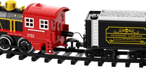 Miniatura 7 de Kukufun - Juego de tren eléctrico para niños, juguetes clásicos de tren de Navidad para niños y niñas, locomotora de vapor, motor, luces y sonido