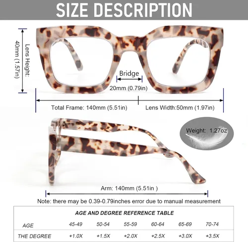 Miniatura 3 de DXYXYO Paquete de 3 lentes de lectura cuadrados para mujer, elegante marco grueso, bisagra de resorte, bloqueo de luz azul