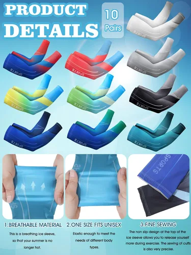 Miniatura 34 de 10 pares de mangas de protección solar UV brazo mangas de enfriamiento antideslizante compresión deportes poliéster Ciclismo cubiertas
