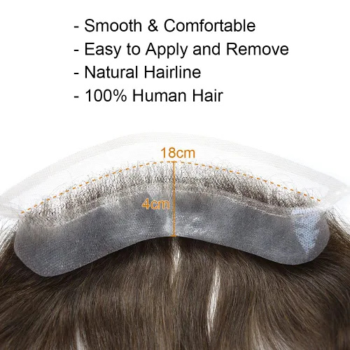 Miniatura 4 de Peluca frontal de encaje francés para hombre para línea capilar en forma de V, piel fina, polipoliuretano, sistema de cabello humano natural