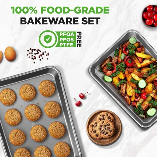 Miniatura 5 de NutriChef 2 bandejas de galletas grandes y medianas para hornear, bandeja antiadherente para galletas, pasteles de hoja y asado, aptas para Gris