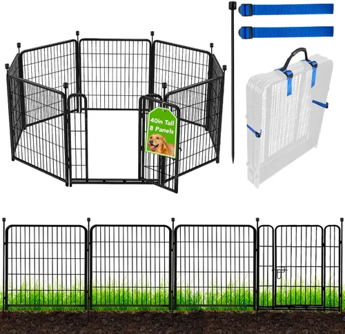 Miniatura 16 de ADAVIN Cercas y Bordes de Jardín de 32 Pulgadas (Alto), 1 Puerta + 3 Paneles Cerca para Perros Exterior para Patio, Cerca Barrera de Metal de Hierro
