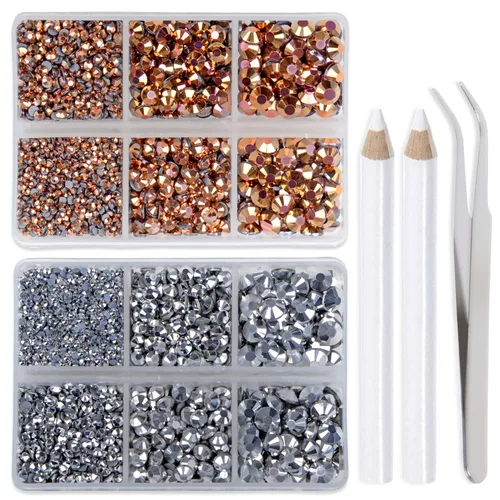 Miniatura 16 de LPBeads 6400 unidades de diamantes termoadhesivos de 12 colores con parte trasera plana, 5 tamaños mixtos, gemas de cristal redondas con pinzas
