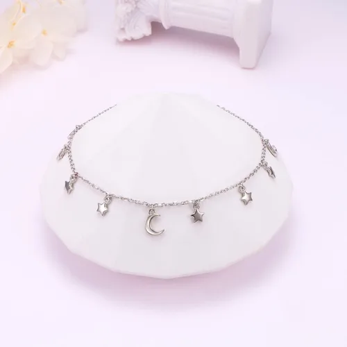 Miniatura 4 de Tobillera de plata de ley para mujer, delicada cuenta, corazón, infinito, estrella, letra inicial, bohemio, ajustable, tobillera para el pie