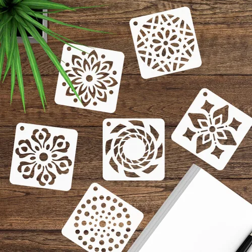 Miniatura 4 de 50 plantillas de pintura de mandala, plantillas reutilizables de mandala para pintar sobre rocas de madera, tela, tela, vidrio, cerámica, 4 x 4