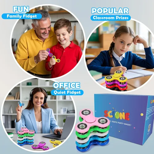 Miniatura 6 de SCIONE Fidget Spinners, paquete de 25 regalos de fiesta de cumpleaños para adultos y niños, juguetes de caja del tesoro para premios de aula