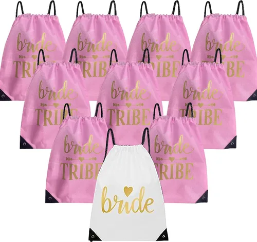 Lady & Home - 10 bolsas con cordón para dama de honor, bolsa con cordón para despedida de soltera, regalo de despedida de soltera, color rosa