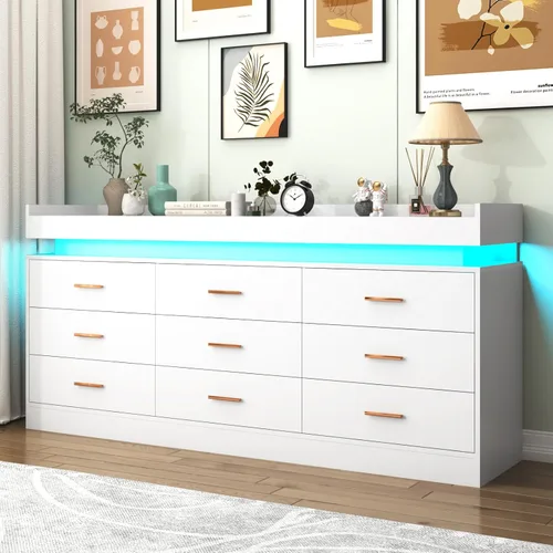 Miniatura 22 de Hlivelood Cómoda de 8 cajones con luz LED y estación de carga, cómoda moderna para armario, armario organizador de cajones anchos para dormitorio