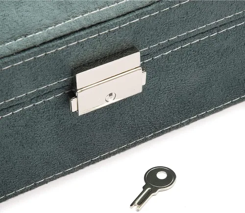 Miniatura 4 de Joyero de terciopelo verde con cerradura para mujeres y hombres caja de almacenamiento con 2 capas para aretes pulseras collares anillos 105 x 105 x