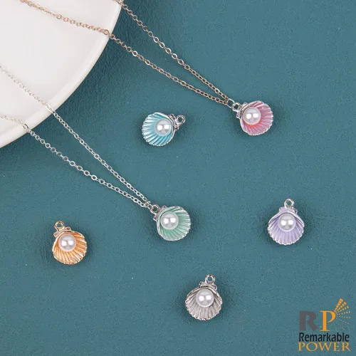 Miniatura 4 de Paquete de 60 dijes esmaltados de concha de almeja con perlas acrílicas para pulseras, aretes, fabricación de joyas, manualidades