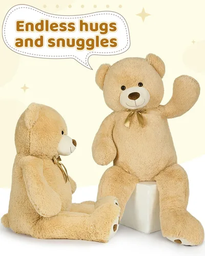 Miniatura 7 de MaoGoLan - Oso de peluche gigante de 52.0 pulgadas, peluche grande color canela con lindo moño y huellas, peluche suave de oso con moño para regalar