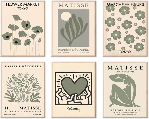 Miniatura 11 de KBKBART Matisse - Impresiones artísticas para pared, póster abstracto de arte de pared de Matisse, negro y beige, línea de cuerpo para mujer, hojas