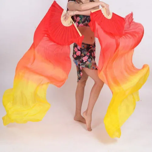 Miniatura 25 de FZBNSRKO 1.8M 70.86 "Danza del Vientre de Seda de Bambú Abanicos Largos Ventiladores Velos Fiesta Rendimiento de la Mañana Abanicos Largos