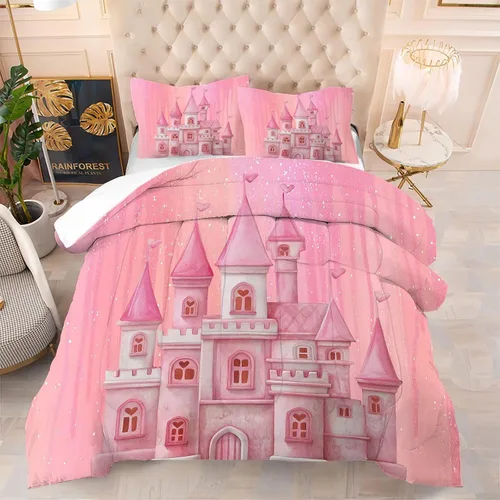 Miniatura 39 de kxry Juego de edredón de París, tamaño Queen, color rosa, Torre Eiffel Sena, ropa de cama estilo francés, edredón de paisaje urbano de París