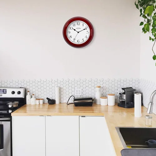 Miniatura 5 de Presentime & Co Chic Home Collection - Reloj Molly de 10 pulgadas, silencioso, sin ticks, color rojo. Reloj de pared decorativo moderno para cocina