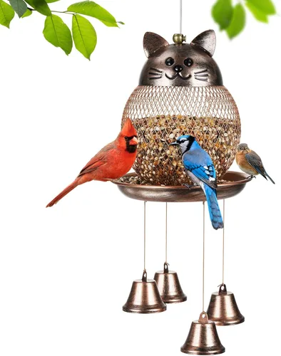 Miniatura 8 de LBTING Comedero para pájaros para exteriores, comedero para pájaros silvestres de metal a prueba de ardillas, decoración para colgar al aire libre