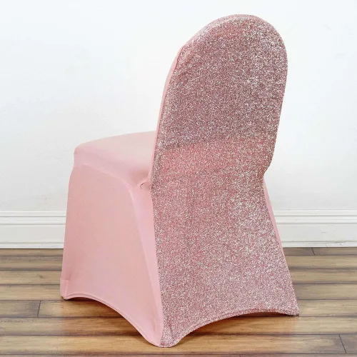Miniatura 12 de Tableclothsfactory Funda elástica para silla de banquete de elastano negro con brillo metálico para eventos de comedor para banquete de boda