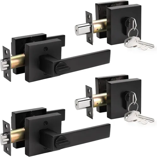 KNOBWELL - Paquete de 2 picaportes resistentes y cerradura de seguridad de doble llave para puertas de entrada reversibles, que abren tanto del lado