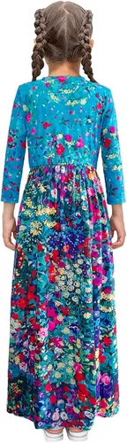 Miniatura 10 de 21KIDS Vestido largo floral de manga larga 3/4 con bolsillos para niñas de 6 a 12 años