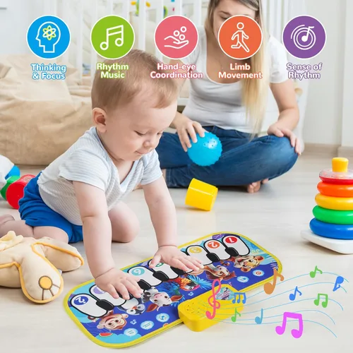 Miniatura 5 de Tapete de piano de suelo para niños pequeños, alfombrillas musicales con sonidos y canciones de animales, juguetes educativos sensoriales