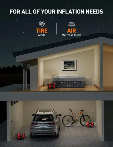 Miniatura 5 de AstroAI Inflador de neumáticos, bomba de compresor de aire portátil de 150 PSI, 12 V CC/110 V CA con motores de metal duales y luz LED, accesorios