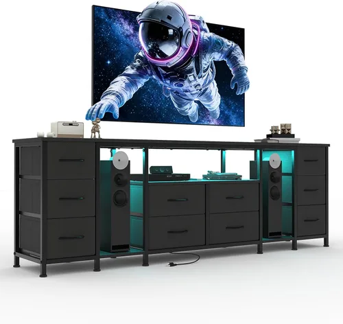 Garvee Cómoda de 10 cajones, soporte de TV con cajones de tela y tomas de corriente para TV de 75, 70 y 65 pulgadas, mesa consola de TV, centro de