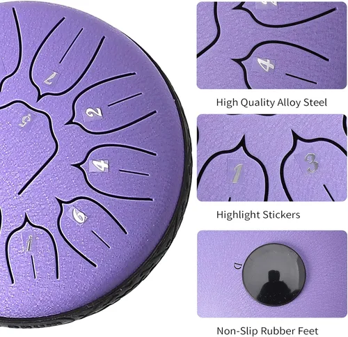 Miniatura 3 de Tambor de Lengua de Acero, Tambor Handpan Ubblove 11 Notas 6 Pulgadas Instrumentos de Percusión con Mazos Bolsa para Meditación Educación Musical 6