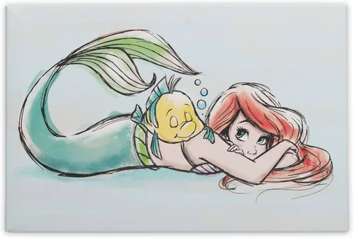Open Road Brands Disney - Lienzo decorativo de pared con diseño de Ariel y Flounder de La Sirenita en acuarela - Hermoso arte de pared de Ariel para
