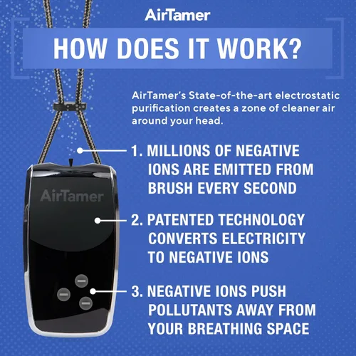 Miniatura 7 de AirTamer Purificador de aire personal recargable A320, rendimiento probado, probado contra virus y contaminantes*, negro con estuche de viaje
