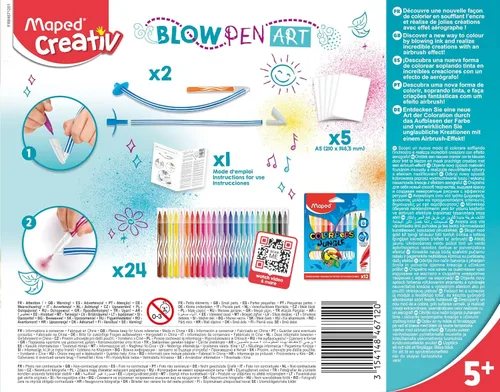 Miniatura 3 de Maped Creativ Blow Art Kit - 24 bolígrafos de punta de fieltro y 2 herramientas de aerógrafo - Kit de arte para niños