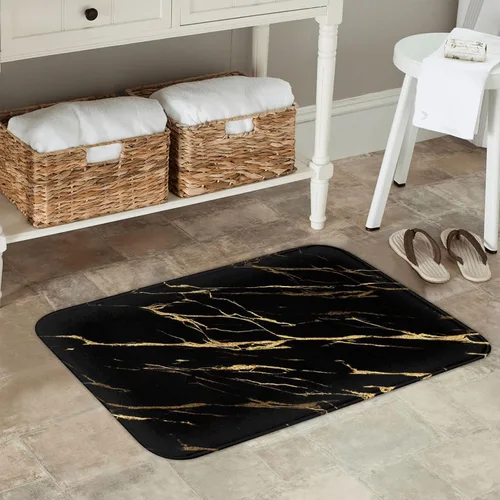 Miniatura 3 de Alfombras de baño negras y doradas para decoración de baño, alfombra de baño de mármol absorbente, alfombra antideslizante para piso, alfombras